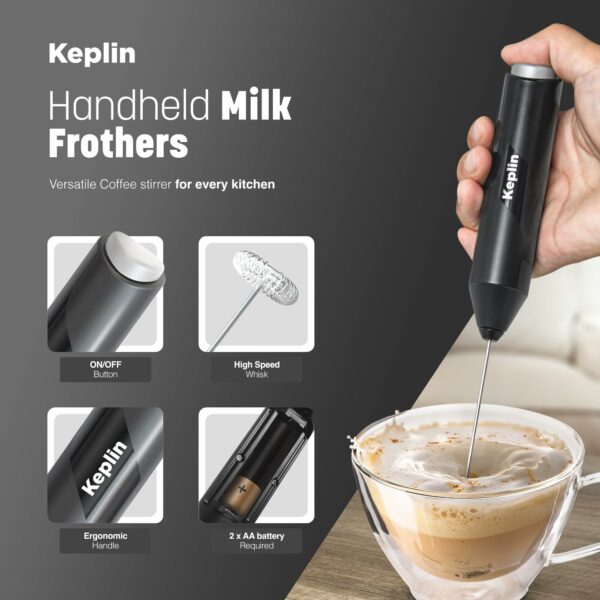 Handheld Milk Frother - Stainless Steel Electric Whisk - Portable Battery-Operated Coffee Frother for Lattes, Matcha, Protein Shakes