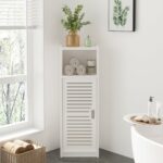3 Tier Bathroom Floor Cabinet, White Storage Cabinet with Door, Free Standing Shelf Unit for Bathroom, Living Room, Bedroom, Kitchen