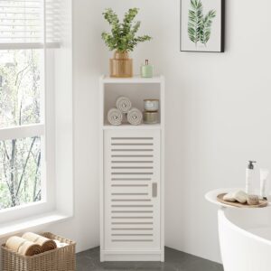 3 Tier Bathroom Floor Cabinet, White Storage Cabinet with Door, Free Standing Shelf Unit for Bathroom, Living Room, Bedroom, Kitchen
