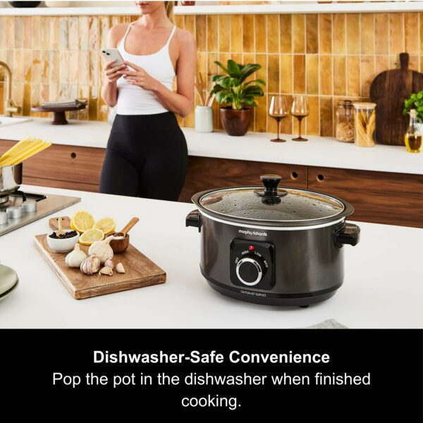 Morphy Richards 3.5L Sear & Stew Slow Cooker, Shatter Resistant Aluminium Pot, 3 Heat Settings, Hob Proof, Easy Clean