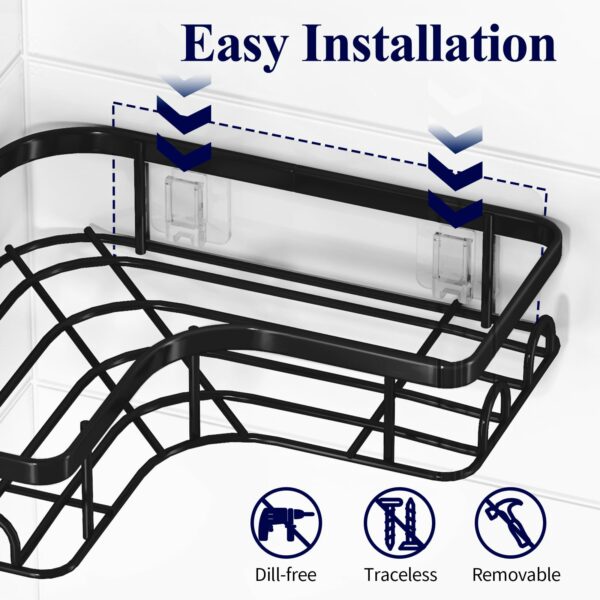 Corner Shower Caddy - 2 Pack Rustproof Shower Organizer with Large Capacity, Drill-Free Adhesive Bathroom Shelves with Hooks