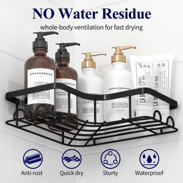 Corner Shower Caddy - 2 Pack Rustproof Shower Organizer with Large Capacity, Drill-Free Adhesive Bathroom Shelves with Hooks