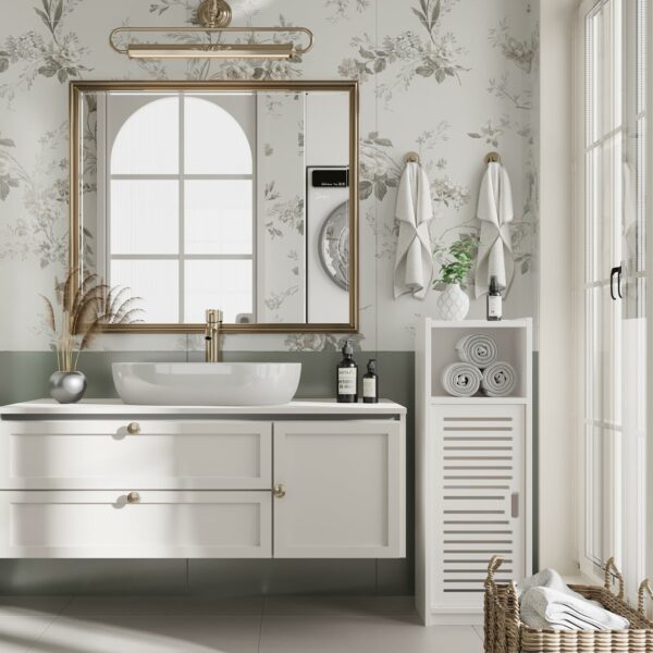 3 Tier Bathroom Floor Cabinet, White Storage Cabinet with Door, Free Standing Shelf Unit for Bathroom, Living Room, Bedroom, Kitchen