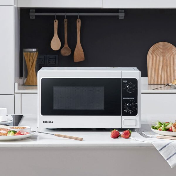 TOSHIBA 20 Liter 800W Manual Control Solo Small Microwave, Compact with 5 Power Levels, Automatic Defrost Function