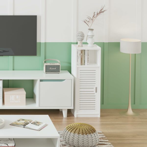 3 Tier Bathroom Floor Cabinet, White Storage Cabinet with Door, Free Standing Shelf Unit for Bathroom, Living Room, Bedroom, Kitchen