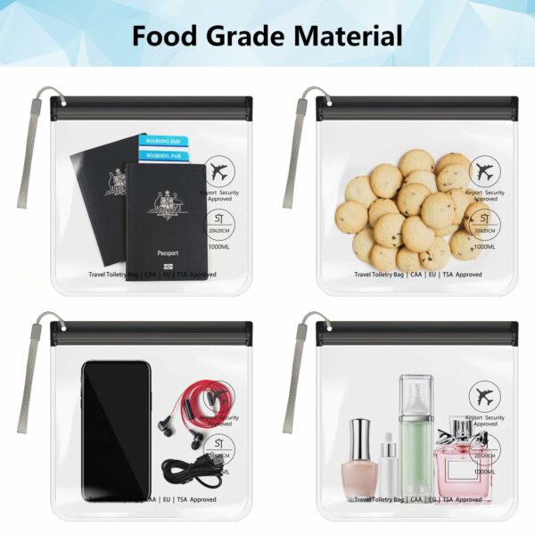 4PC Airport Liquids Bags 20X20 cm Clear TSA Approved Toiletry Bag Approved Hand Luggage Regulations Waterproof Liquids Wash Bags