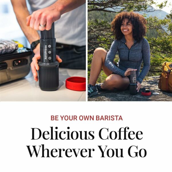 Aeropress Go Portable Travel Coffee Press Kit, 1-3 Cups in a Minute, Coffee, Espresso, & Cold Brew Maker
