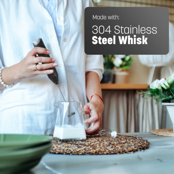 Handheld Milk Frother - Stainless Steel Electric Whisk - Portable Battery-Operated Coffee Frother for Lattes, Matcha, Protein Shakes