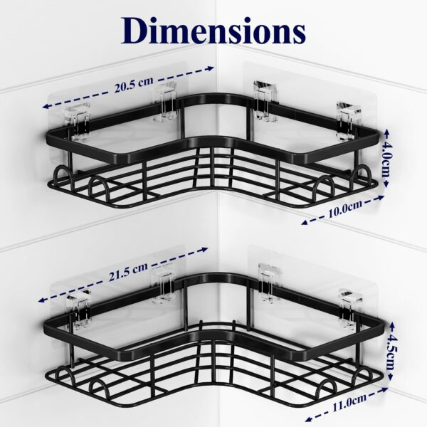 Corner Shower Caddy - 2 Pack Rustproof Shower Organizer with Large Capacity, Drill-Free Adhesive Bathroom Shelves with Hooks