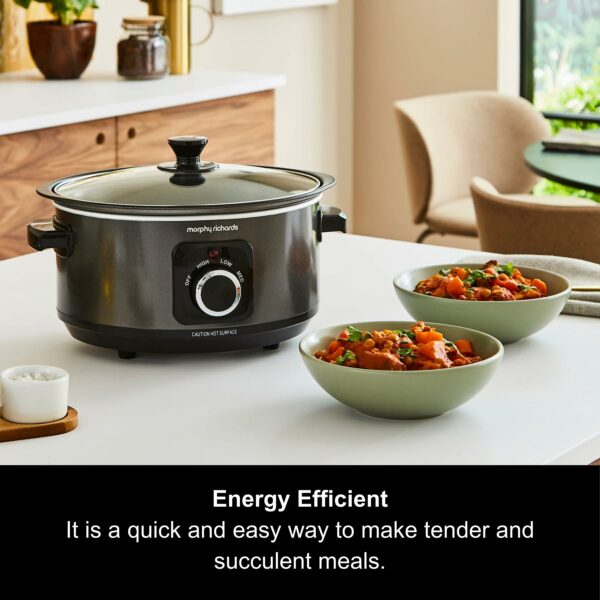 Morphy Richards 3.5L Sear & Stew Slow Cooker, Shatter Resistant Aluminium Pot, 3 Heat Settings, Hob Proof, Easy Clean