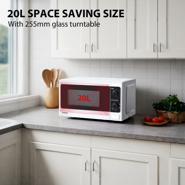 TOSHIBA 20 Liter 800W Manual Control Solo Small Microwave, Compact with 5 Power Levels, Automatic Defrost Function