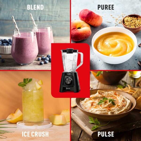 Tefal Blendforce II Blender, 2L Plastic Jug, 1.25L Effective Capacity, 600W, 4 Removable Stainless Steel Blades, Smoothie Blender