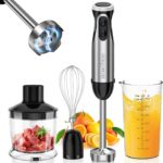 Bonsenkitchen Stainless Steel Hand Blender, 4-in-1 Stick Blender 1000W, 20 Speed Adjustable