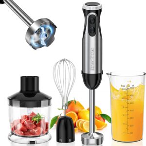 Bonsenkitchen Stainless Steel Hand Blender, 4-in-1 Stick Blender 1000W, 20 Speed Adjustable