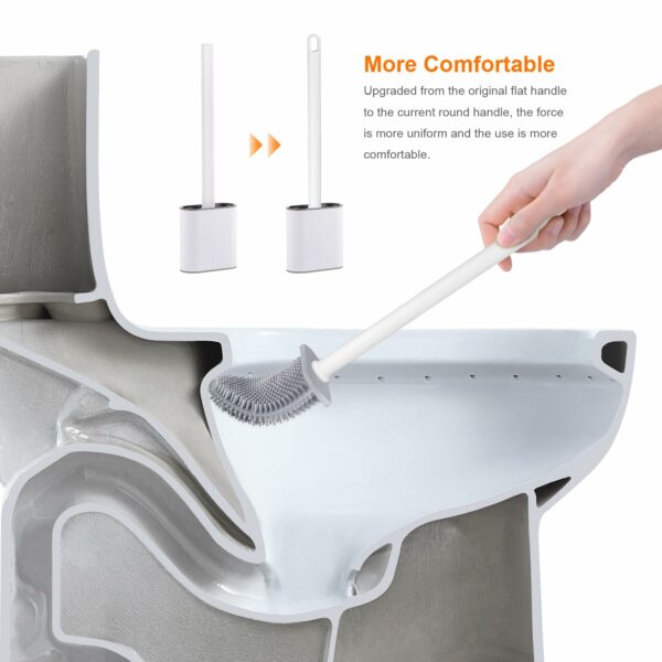 Toilet Brushes & Holders, Deep Cleaner Silicone Toilet Brush, Flat Toilet Brush with Long Handle, Quick Drying Loo Brush and Holder