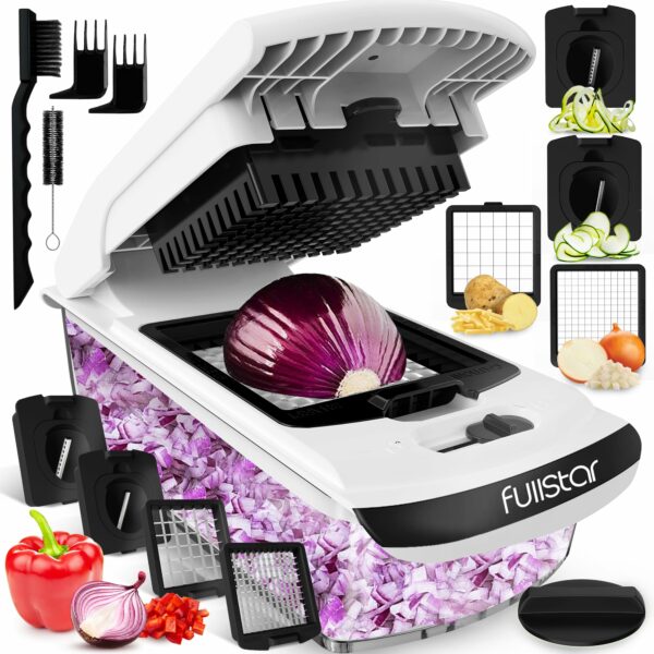 Vegetable Chopper Vegetable Cutter - Veggie Onion Salad Food Chopper Manual - Potato Chipper - Veg Chopper and Dicer - Gadgets (4-in-1 White)