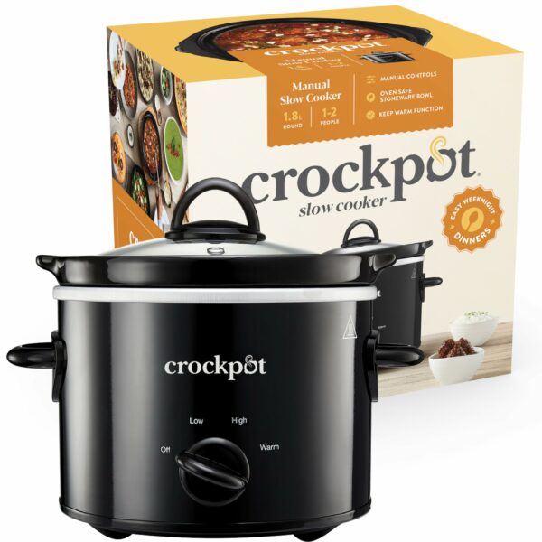 Crock-Pot Slow Cooker, Removable Easy-Clean Ceramic Bowl, 1.8 L Small Slow Cooker (Serves 1-2 People), Energy Efficient