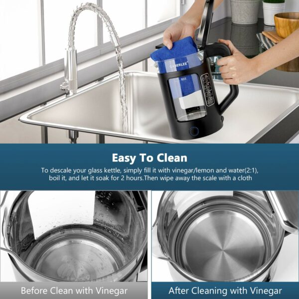 GABERLEE Electric Kettle, 1.7L, 3000W Fast Boil Quiet Glass Kettle with Blue LED, Auto Shut-Off and Boil-Dry Protection