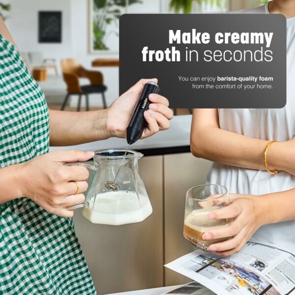 Handheld Milk Frother - Stainless Steel Electric Whisk - Portable Battery-Operated Coffee Frother for Lattes, Matcha, Protein Shakes