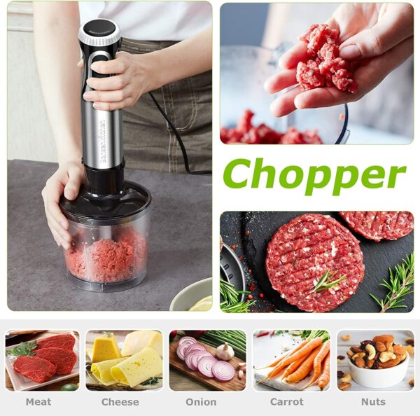 Bonsenkitchen Stainless Steel Hand Blender, 4-in-1 Stick Blender 1000W, 20 Speed Adjustable
