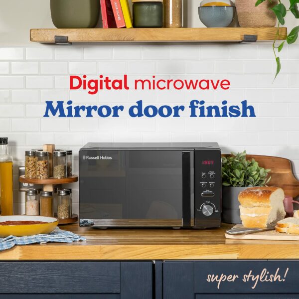 Russell Hobbs RHM2076B 20 Litre 800 W Black Digital Solo Microwave with 5 Power Levels, Automatic Defrost, 8 Auto Cook Menus, Clock and Timer