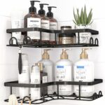 Corner Shower Caddy - 2 Pack Rustproof Shower Organizer with Large Capacity, Drill-Free Adhesive Bathroom Shelves with Hooks