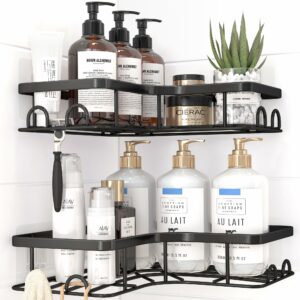 Corner Shower Caddy - 2 Pack Rustproof Shower Organizer with Large Capacity, Drill-Free Adhesive Bathroom Shelves with Hooks