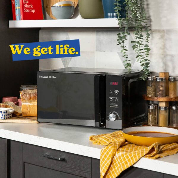 Russell Hobbs RHM2076B 20 Litre 800 W Black Digital Solo Microwave with 5 Power Levels, Automatic Defrost, 8 Auto Cook Menus, Clock and Timer