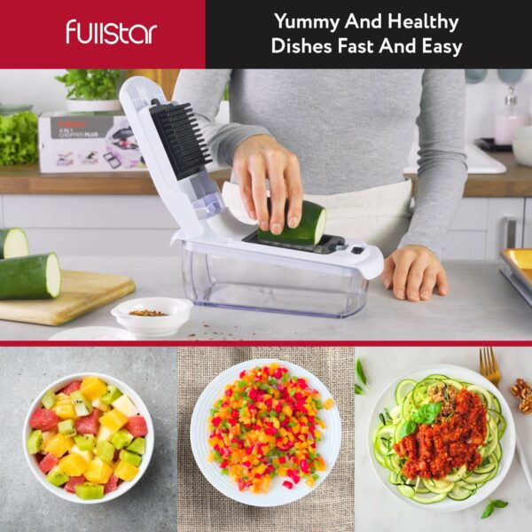 Vegetable Chopper Vegetable Cutter - Veggie Onion Salad Food Chopper Manual - Potato Chipper - Veg Chopper and Dicer - Gadgets (4-in-1 White)