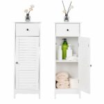 Slim white bathroom cabinet with drawer and 2 shelves