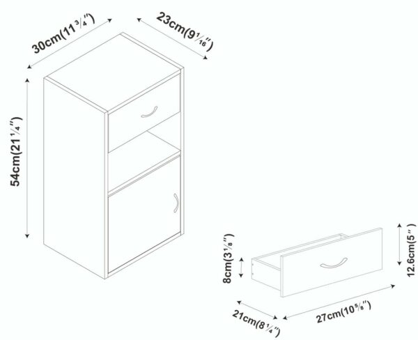 Wooden Bedroom Bedside Cabinet 1 Door 1 Drawer – White