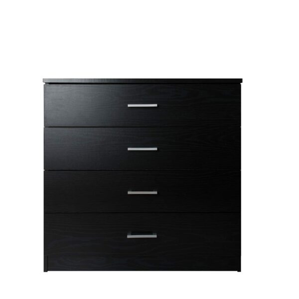 Black 4-drawer chest, sturdy with anti-bow support, perfect for bedroom storage