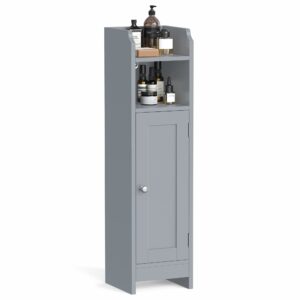 Slim Freestanding Bathroom Storage Cabinet with Door and Adjustable Shelves