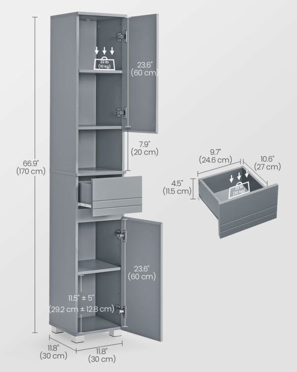 Tall Slim Bathroom Storage Cabinet Grey