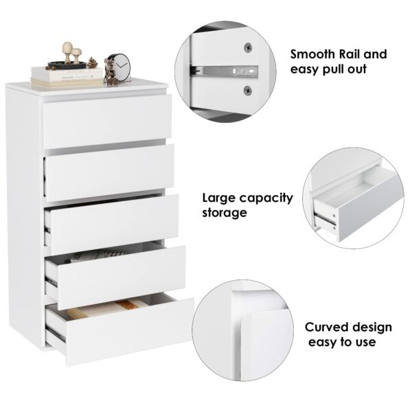 White 5-Drawer Tall Chest – Bedroom – Living Room Storage
