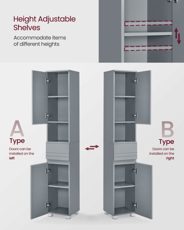 Tall Slim Bathroom Storage Cabinet Grey
