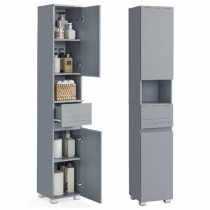 Tall Slim Bathroom Storage Cabinet Grey