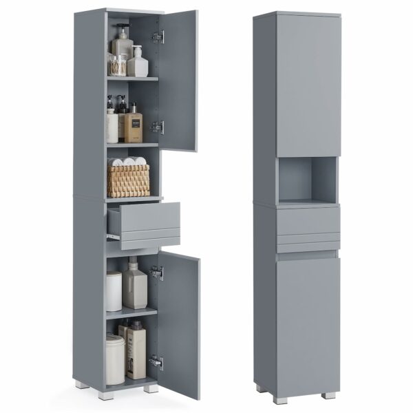 Tall Slim Bathroom Storage Cabinet Grey