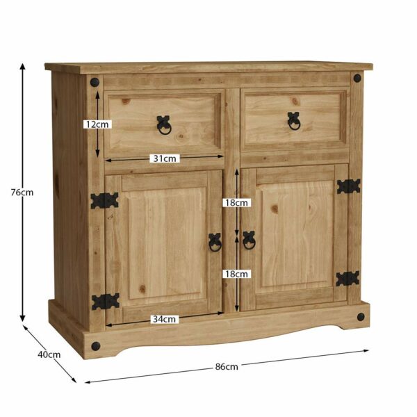 Solid Waxed Pine Wood Sideboard, 2 Doors 2 Drawers