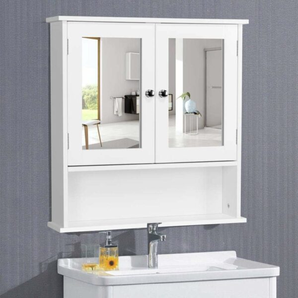 Modern Bathroom Mirror Cabinet – Wall Mounted White