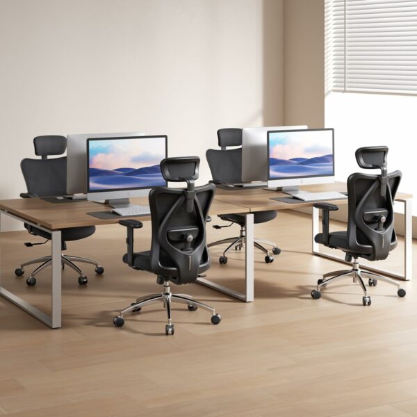 Ergonomic Office Chair with Adjustable Headrest & Lumbar Support – Pure Black