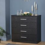 Black 4-drawer chest, sturdy with anti-bow support, perfect for bedroom storage