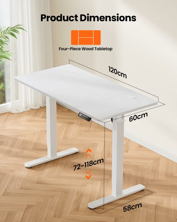 Electric Standing Desk Height Adjustable 120 x 60cm White