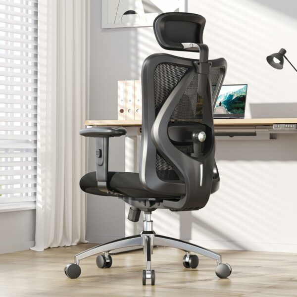 Ergonomic Office Chair with Adjustable Headrest & Lumbar Support – Pure Black