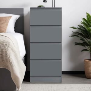 Matte dark grey slim 4-drawer tall chest