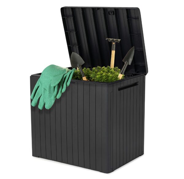 Outdoor Storage Box Grey Wood Panel Effect 113L All Weather Resistant 2 year Warranty