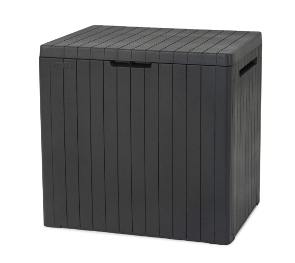 Outdoor Storage Box Grey Wood Panel Effect 113L All Weather Resistant 2 year Warranty