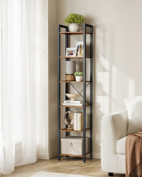 Industrial 6-Tier Bookshelf, Rustic Brown and Black