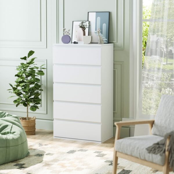 White 5-Drawer Tall Chest – Bedroom – Living Room Storage