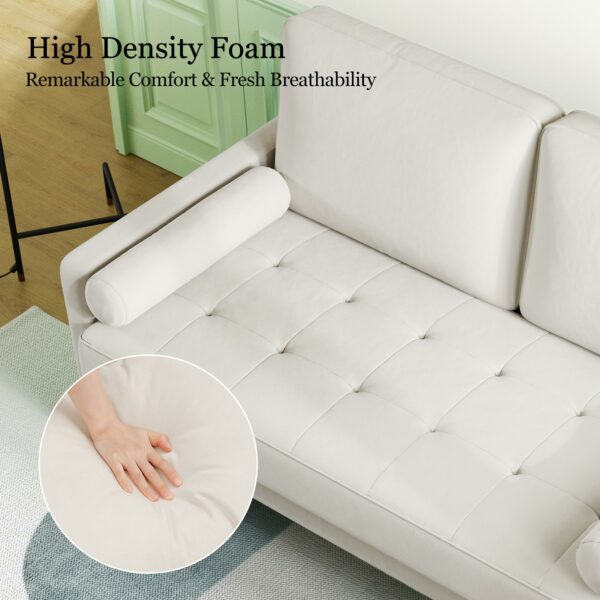 2 Seater Sofa Beige Comfy Sofa Couch with Spring Cushion Velvet Sofa with Wood Legs